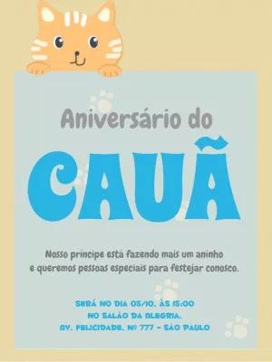 Convite Aniversário Infantil Gatinho para Editar Online