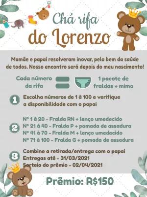 Convite Chá Rifa Ursinho Príncipe para Editar Online