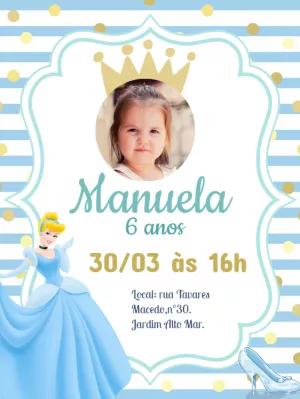 Convite Aniversário Cinderela com Foto para Editar Online