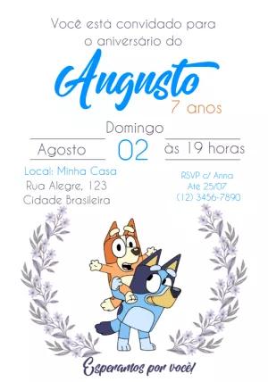 Convite de Aniversário Bluey e Bingo para Editar Online