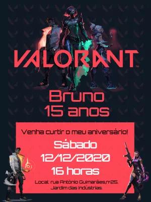 Convite de Aniversário Valorant com Personagens para Editar