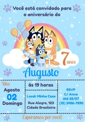 Convite de Aniversário Bluey e Bingo para Editar Online