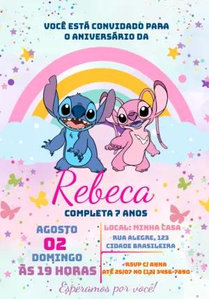 Convite de Aniversário Stitch e Angel para Editar Online