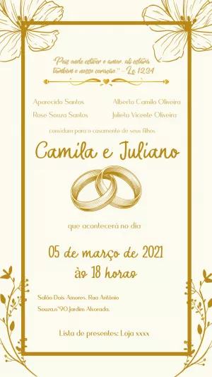 Convite de Casamento Alianças Douradas para Editar Online