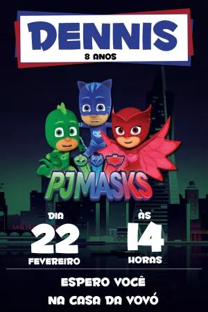 Convite Aniversário PJ Masks com Heróis para Editar Online