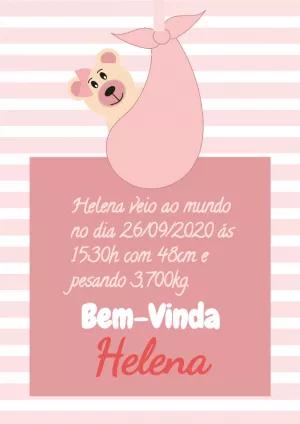 Quadro Nascimento Bebê Ursinha Rosa para Editar Online