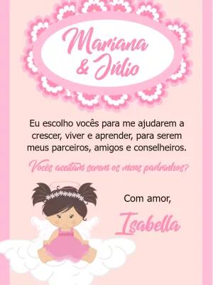 Convite Padrinhos de Batismo Menina Anjo para Editar Online