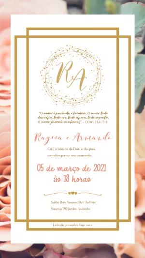 Convite de Casamento Floral Dourado para Editar Online