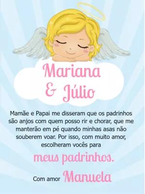 Convite Padrinhos de Batismo Anjinho para Editar Online