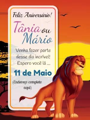 Convite Aniversário Rei Leão com Simba para Editar Online