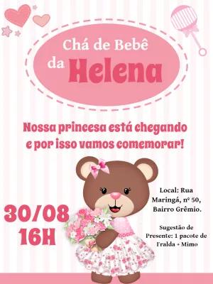 Convite Chá de Bebê Ursinha Princesa para Editar Online