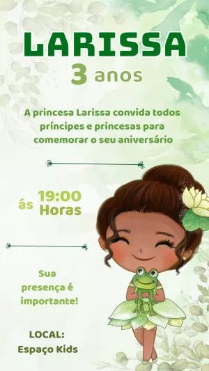 Convite Aniversário Princesa Tiana Aquarela para Editar