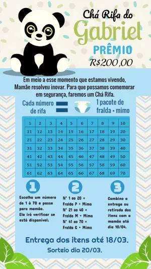 Chá Rifa Panda Menino Editável para Enviar Online