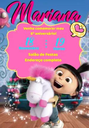 Convite Aniversário Agnes e Unicórnio para Editar Online