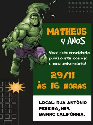 Convite Aniversário Hulk para Editar Online e Imprimir