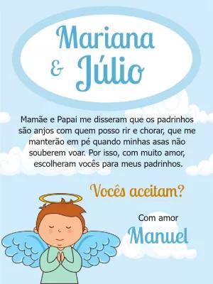 Convite Padrinhos de Batismo Anjinho para Editar Online