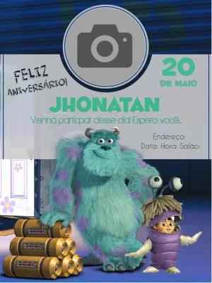 Convite de Aniversário Monstros SA com Foto para Editar Online