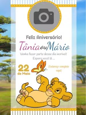 Convite Aniversário Rei Leão com Foto para Editar Online