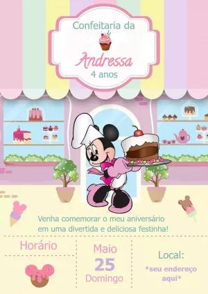 Convite de Aniversário Minnie Confeiteira para Editar Online
