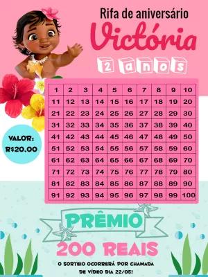 Chá Rifa Moana Baby com Números para Editar Online