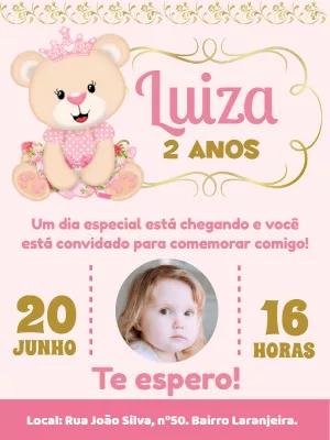 Convite Aniversário Ursinha Princesa com Foto para Editar