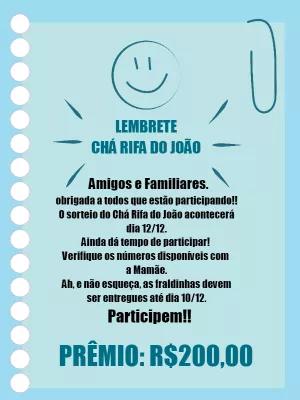 Lembrete de Chá Rifa Azul para Editar e Enviar Online