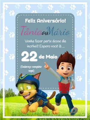 Convite de Aniversário Patrulha Canina para Editar Online