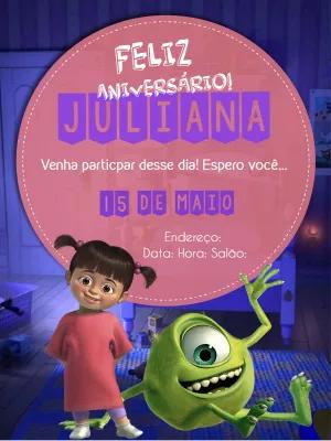 Convite Aniversário Monstros SA com Mike e Boo para Editar