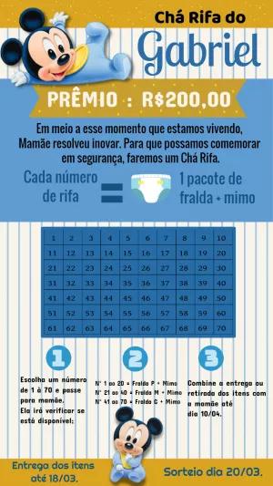 Chá Rifa Mickey Baby: Convite Editável Online para Imprimir