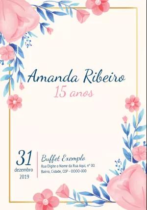 Convite 15 Anos Floral Aquarela para Editar Online