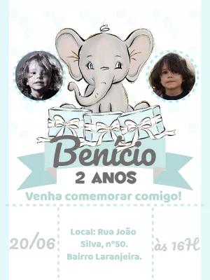 Convite Aniversário Elefantinho com Foto para Editar Online