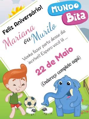 Convite de Aniversário Mundo Bita para Editar Online