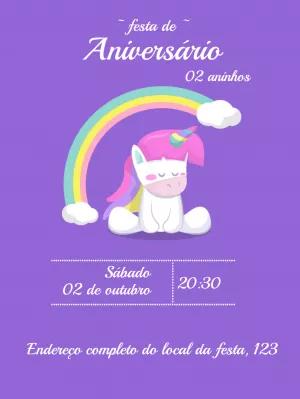 Convite de Aniversário Unicórnio Fofo para Editar Online
