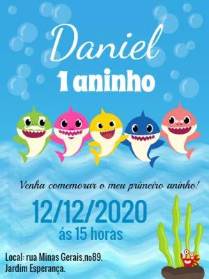 Convite Aniversário Baby Shark com a Família Tubarão para Editar