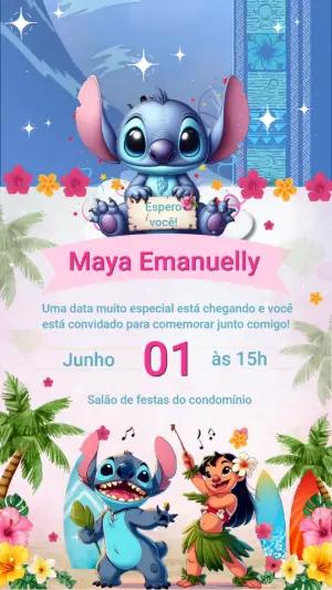 Convite Animado Lilo & Stitch Tropical para Editar