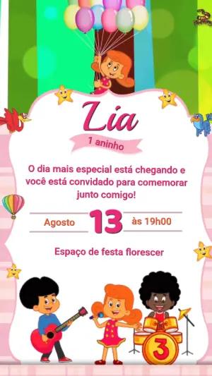 Convite Animado Aniversário Infantil Banda Musical para Editar