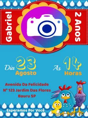 Convite de Aniversário Galinha Pintadinha com Foto para Editar