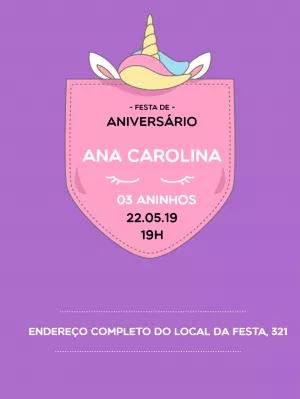 Convite de Aniversário Unicórnio Fofo para Editar Online