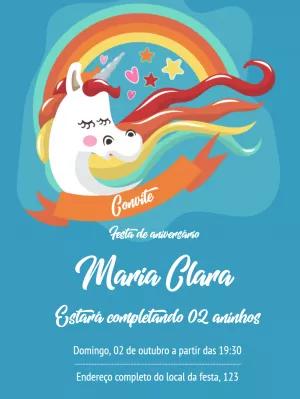 Convite de Aniversário Unicórnio Mágico para Editar Online