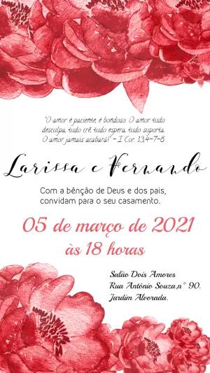 Convite de Casamento Floral Vermelho Aquarela para Editar