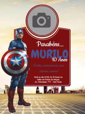 Convite de Aniversário Capitão América com Foto para Editar
