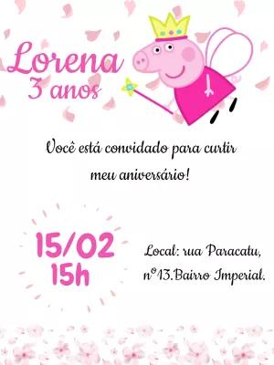Convite de Aniversário Peppa Pig Princesa para Editar Online