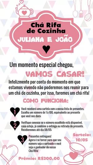Convite Chá Rifa de Cozinha Rosa para Editar Online