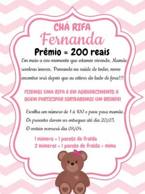 Convite Chá Rifa Ursinha para Editar e Imprimir