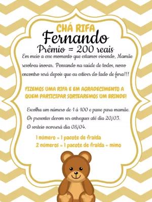 Convite Chá Rifa Ursinho Dourado para Editar Online