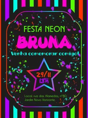 Convite de Aniversário Festa Neon para Editar Online