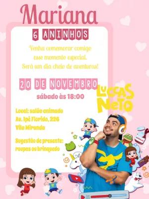 Convite de Aniversário Luccas Neto Rosa para Editar Online
