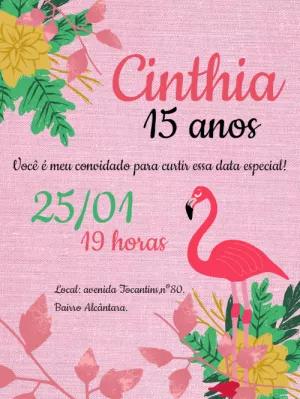 Convite de 15 Anos Flamingo Tropical para Editar Online