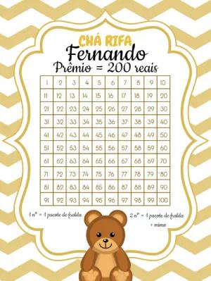 Chá Rifa Ursinho Dourado Editável para Enviar Online