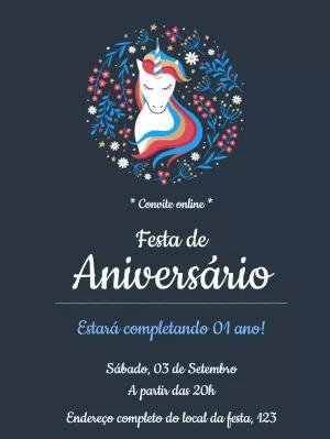 Convite de Aniversário Unicórnio Mágico para Editar Online